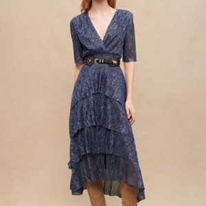 Maje - Ruffini Metallic Tiered Dress - Blue